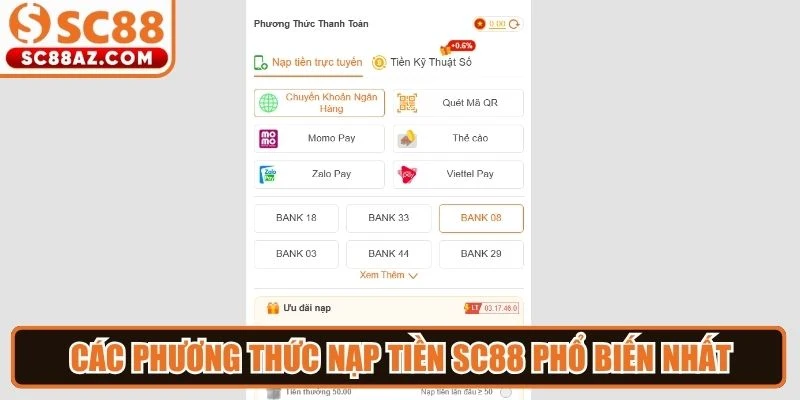 Các phương thức nạp tiền Sc88 phổ biến nhất cho game thủ